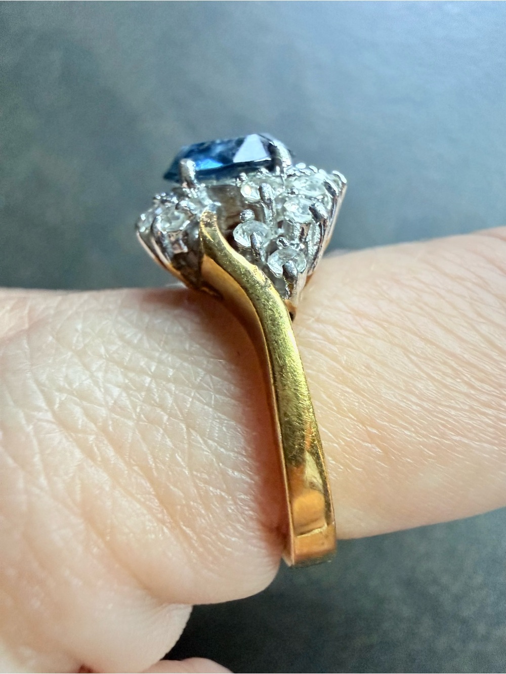 Deep Blue Sapphire Rhinestone Cluster Ring with Clear Accents - Picture 3 of 6